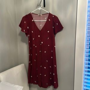 Maroon floral button up dress